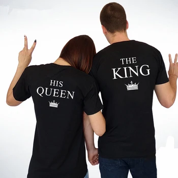 Rei e Rainha Casais T-Shirt Coroa de Impressão Amantes T-shirt de Casal Roupas de Mulheres Tshirt Senhoras Moda Verão Camisetas, Tops