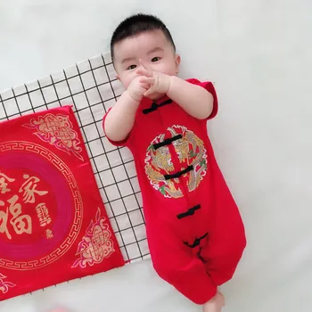 O Ano Novo chinês Roupas de Bebê Recém-nascido Bebê Meninas Meninos de Ano Novo Bordado de Romper Macacão de Aniversário Roupas детская одежда
