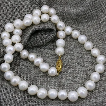 Encantos 8-9mm branco natural cultivadas de água doce nearround esferas colar de pérolas mulheres senhora de baile, casamentos corrente gargantilha 18inch