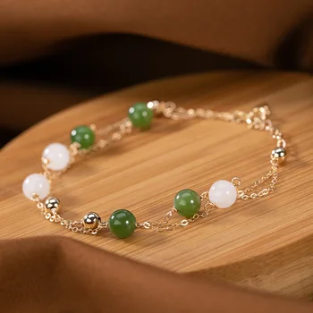 Pequeno e Requintado pulseira Natural Hetian bracelete de Jade Branco para as mulheres Sentido Avançado Moda Antiga Jóia de artes de ouro