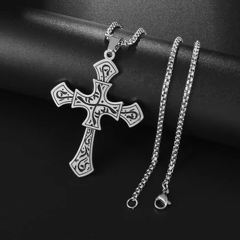 De Aço Inoxidável Clássico Cristão Jesus Cruz Rune Colar Pingente Homens Mulheres Amuletos De Tendências Religiosas Presentes De Jóias
