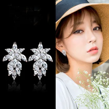 Novo Quente da forma 925 Prata Esterlina de Cristal Deixa Brincos para Mulheres Meninas a Presente Declaração de Moda, Jóias brincos coreano