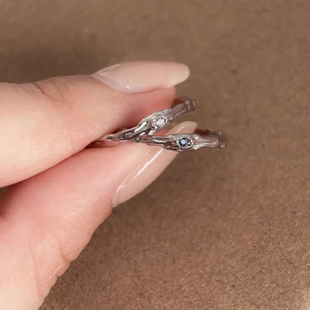 design minimalista irregular brilhante mini rosa casal noivado anel de prata Pouco de azul zircão anéis para as mulheres abertura de jóias