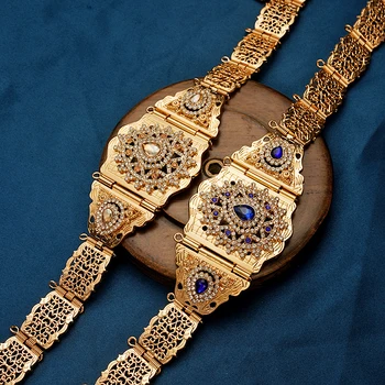 Gota de água de Strass, Metal Cintura Cadeias de Chapeamento de Ouro de Marrocos Moda Caftan Cintos para Mulheres árabe Luxo Vestido de Noiva Cintos