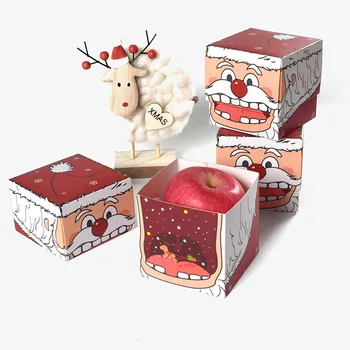 5pcs de Natal Pequena Caixa de Presente da Forma dos desenhos animados da Praça de Papel Caixa de Véspera de Natal, a Apple Caixa de Festa de Embalagem de Presente Caixa de