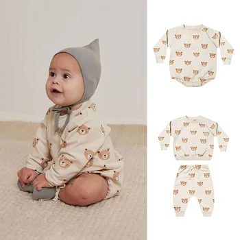 O bebê Meninos Suéter e Calça de Conjuntos de Vestuário 2023 Novo Outono Infantil Criança Bodysuits Roupas de Vestuário