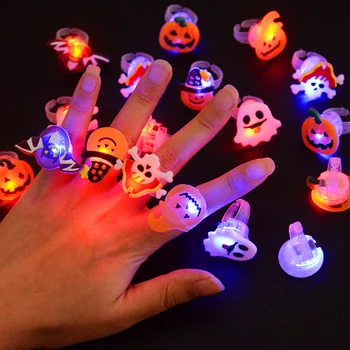 10pcs DIODO emissor de Luz de Halloween Anel Criativo Abóbora Brilhante Espírito Crânio Anéis Para Crianças Presentes Bonito Luminosa Anel de Dedo Fonte do Partido