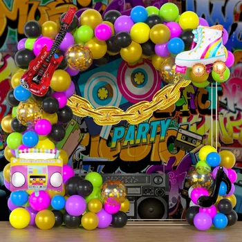 80 Tema de Festa Decoração de Balão Arco Definido Inflável Retro Bola de Discoteca Microfone arco-íris festas de Aniversário, Decoração