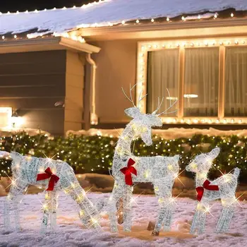 Natal-Arte Em Ferro Cervos Elk Com Luzes Merry Cristmas Decoração Para A Casa Brilhando Renas Pátio Exterior Ornamento Novo Ano De 2024