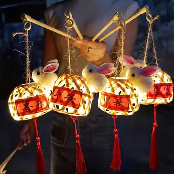 Festivas, Decoração Home Portable Estilo Chinês Tradicional Tecelagem de Bambu feito a mão Encantador de Bambu Lanterna para o Mid-autumn Festival