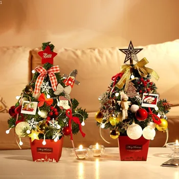 Natal Mini Decoração de Árvore de Natal com Luzes de 35cm de Topo de Mesa Decoração de Natal do Agregado familiar do Natal, a Decoração do ambiente de Trabalho