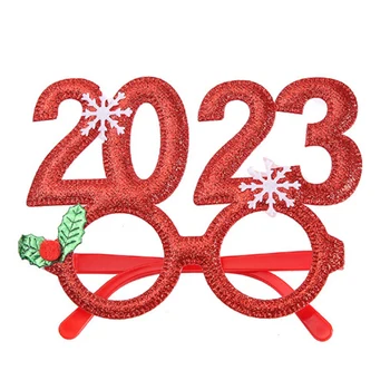 2023 Natal Glitter Óculos de Armação Decorativos de Ano Novo, Prata/Ouro/Verde/Vermelho Óculos de Quadros para a Festa de Ano Novo de Suprimentos