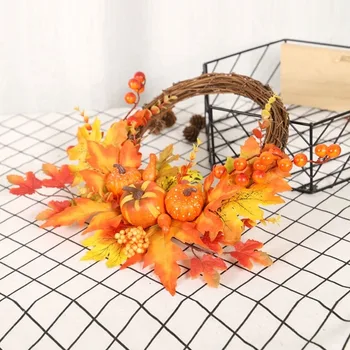 De 14 Polegadas Artificial Queda de Vime Coroa de Colheita de ação de Graças de Halloween Decoração da Casa para a Porta da Frente com Abóboras Maple Leaf Berry