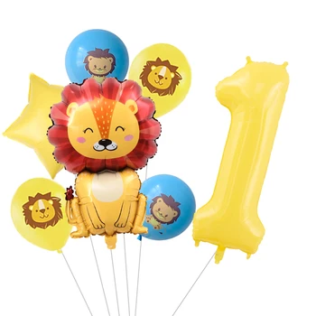 1set Leão, Macaco, Elefante, Animal Folha de Balão Para Safari na Selva de Aniversário 40inch Verde Amarelo Número da Folha de Ballo Decorações do Partido