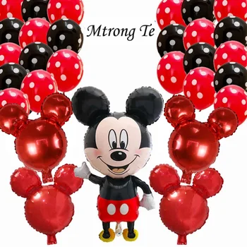 29Pcs Gigante do Minnie do Mickey Mouse de Cabeça Folha de Balões Preto Vermelho de Látex Balão Crianças Festa de Aniversário, Decorações Clássicos Brinquedos de Presente