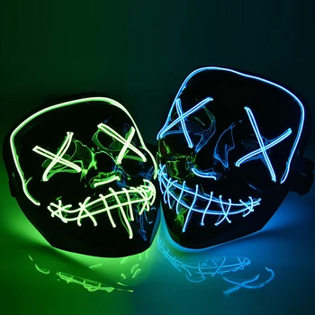 Novo Neon Máscara de DIODO emissor de Luz Até Máscara Brilhante Limpar Parte de Máscara de Halloween Assustadora Máscara de Cosplay Luminosa Máscara do Traje que Brilham No Escuro