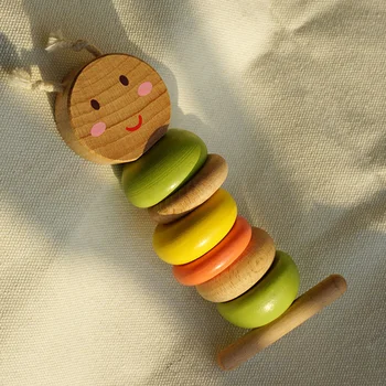 A Caterpillar Blocos De Jardim-De-Infância De Brinquedo Engraçado Para Crianças De Madeira, Brinquedos De Empilhar Enfiar A Aprendizagem Da Criança De Bebê