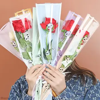 50pcs/Monte Rosa Embalagem Saco de Panda Bonito de Impressão de Embalagens Única Flor de Rosa Papel de Embrulho de Casamento Floral Pacote de Suprimentos