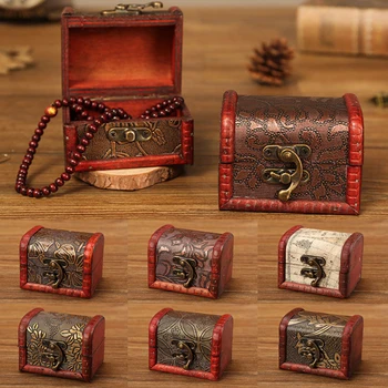 De Madeira Da Pequena Caixa De Jóias Europeia Retro Para O Anel, Brinco, Colar De Ornamentos Dom Antigo Mini Baú Do Tesouro Organizador Caixa