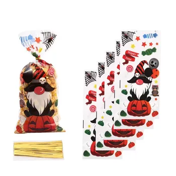 50pcs/set Novo de Halloween de Plástico Doces Cookies Saco de Presente de Abóbora Bruxa Snack-Wrap Bag duplo Home Festival Festa de Halloween Decorações