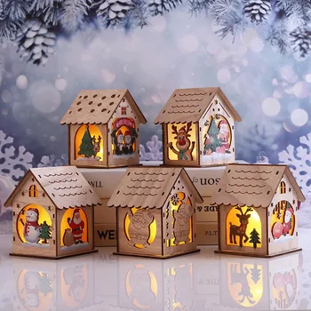 Decorações de natal Luminoso do DIODO emissor de Casa de Madeira Enfeites Artesanato Árvore de Natal Decorações Presentes de natal