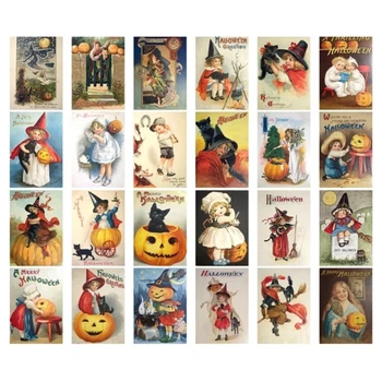 24Pieces Halloween Cartões Conjunto Vintage Halloween cartão Postal para o dia das bruxas