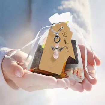 Presente da lembrança do Anjo excelente Chaveiro Conjunto Casamento, chá de Bebê Presentes com Sacos de Organza Agradecer Tags Especiais para os Hóspedes do Keychain