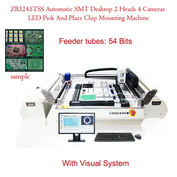 ZB3245TSS Automática SMT área de Trabalho 2 Cabeças de 4 Câmeras 54 Tubos de Alça de LED Pegar E Colocar Chip de Montagem da Máquina Com o Visual do Sistema