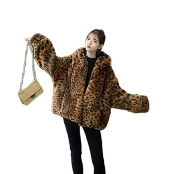 Com Capuz Casaco De Pele De Leopardo Do Inverno Das Mulheres De Peles Jaqueta Feminina Luxuoso Casaco De Zíper Fofo Jaqueta Casaco Inverno Feminino Plus Size