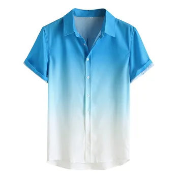 2023 Verão de Homens Havaiano Shirts Para os Homens Fresco Fino e Respirável Gola Gradiente Tingido Casual Manga Curta T-Shirt dos Homens de Roupas