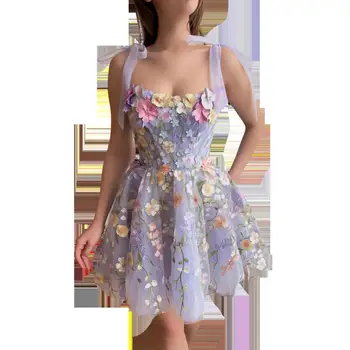 Novo Sexy Spaghetti Strap Vestido De Festa 2023 Simples Mini Floral Vestido De Baile Elegante Moda Apliques De Curto Suknie Wieczorowe Verão