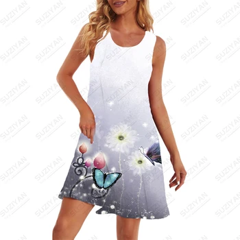 Moda Senhoras Vestido de Verão a Borboleta 3D de Impressão Vestido Solto de Moda Casual sem Mangas Vestido de Viagens de Férias, as Meninas de Vestido de Roupas
