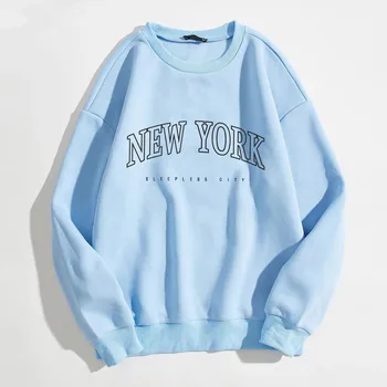 Nova York Impressão Camisolas Mulheres Harajuku Oversize Lazer Hoodies Esportes Ao Ar Livre Fatos Gola Solta Na Moda 
