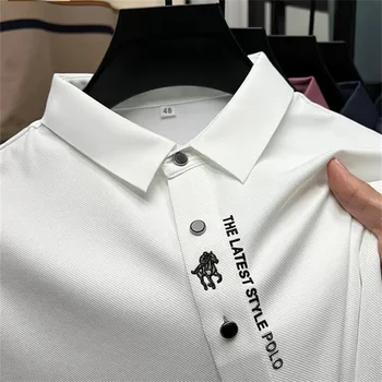Designer Brand2023 Verão de Negócios Sólido de Cor de Alta Qualidade de Gelo de Seda de Manga Curta masculina Camisa de Polo de Impressão coreano de Vestuário de Moda