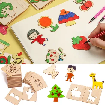 Montessori Crianças Desenho Brinquedos de Madeira DIY Pintura Estênceis Modelo Artesanal de Brinquedos Educativos para Meninos Meninas rapazes raparigas de Aniversário, Presentes de Natal