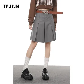 2023 Outono, Moda de Nova Hotsweet Estilo de Cor Sólida Saias Plissadas Mulheres Casual Cintura Alta Slim Fit de Uma linha Feminina de Mini Saia