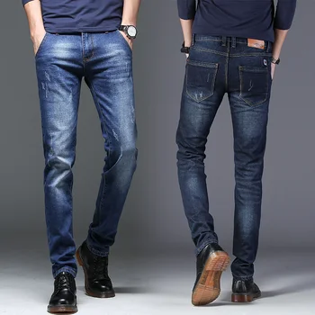 Calças de Brim dos homens Casual Pequena Perna Perna Reta Jeans Casual Calças de Negócios de Micro Elástico da Primavera E do Outono Novo Estilo