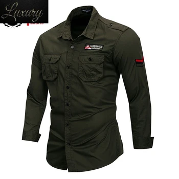 Masculino Camisa Militar Mens de Manga comprida de Algodão s Slim Fit Camisa Masculina Cáqui Preto Verde do Exército Casual