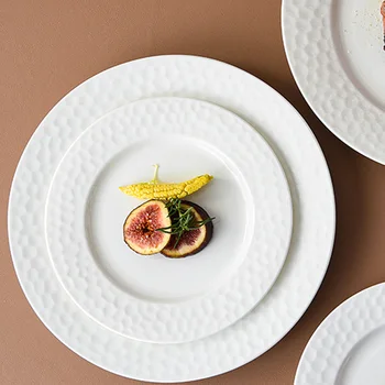 FANCITY micro-ondas branco de placa plana prato casa high-end de cerâmica redonda bife prato de comida ocidental da placa de massa da placa