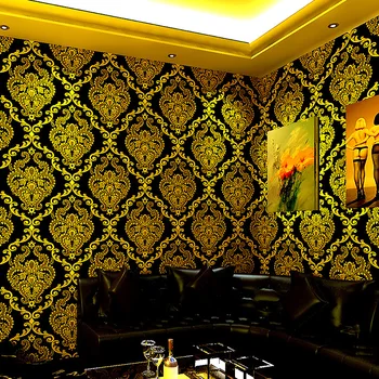Ktv papel de Parede 3D em Estilo Europeu, de Damasco de Ouro Folha de Papel de Parede Reflexiva Quartos, Sala de Tv Fundo de um Café-Bar