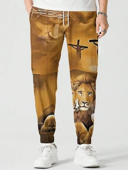 HX Moda Mans Calças de Jesus Leão Cordeiro Impressos em 3D Calças Casuais Bolsos de calças de Moletom Homens Roupas Crentes Cristãos Presente