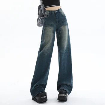 Azul Mulheres calças de Brim Americano de Cintura Alta Moda Vintage Streetwear Y2K Estilo de Perna Larga Jean Feminino Calças 2023 Baggy Jeans Calças