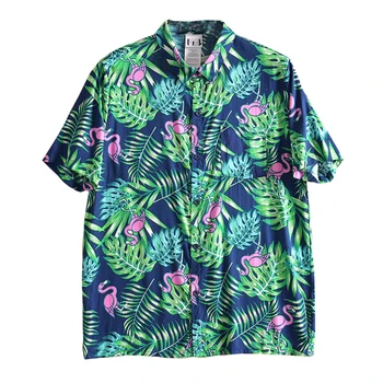 Mens De Manga Curta Camisa Havaiana Tropical Impressão Casual Botão Para Baixo Aloha Shirt Dos Homens De Moda De Camisas Para Homens De Camisa