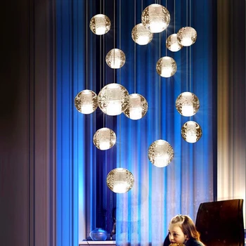 LED moderna Lustre de Cristal G4 Bola Lâmpada da Escada de Decoração Sala de estar Cozinha Quarto Suspensão Pingente Luzes de Suspensão