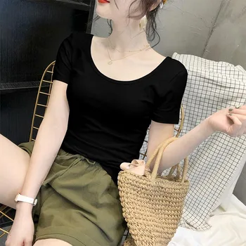 As mulheres de moda de verão de cor sólida O pescoço T-shirt manga longa