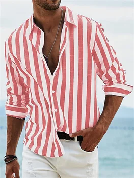 Moda masculina Listrada Retro Office Casual, ao ar livre à beira-Mar da Praia da Primavera Verão Macio e Confortável Botão de Camisa Plus Size S-6XL