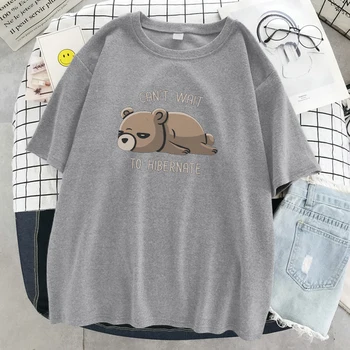 Harajuku Roupas de Estilo T-Shirt Mulher Suave Respirável Tshirt não Pode Esperar Para o Hibernate Cartoon Feminina T-Shirt Impresso