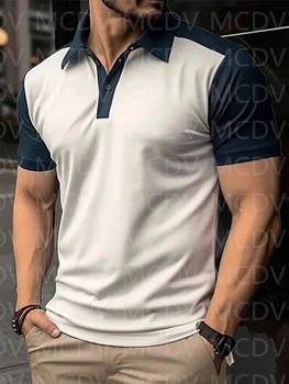 Homens Casual Contraste de Cores Polo Impressos em 3D Camisa de Polo de Verão dos Homens Tops