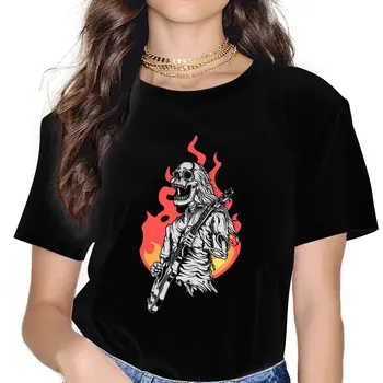 Esqueleto De Jogar Elétrica Mulheres Camisetas De Guitarra Rock Estética Vintage De Vestuário Feminino Gráfico Grande Manga Curta