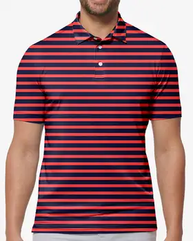 Marinha Listras Vermelhas Polo T-Shirts Arte De Impressão De Tendências Camisa De Verão Curto Manga Roupas Personalizadas